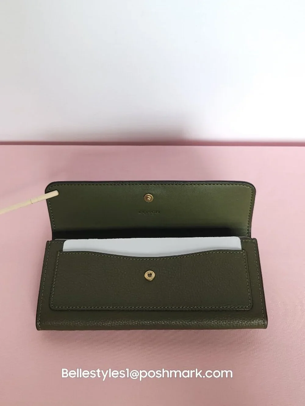 COACH Mila Pebbled Leather Long Flap Wallet- Olive color🎈
